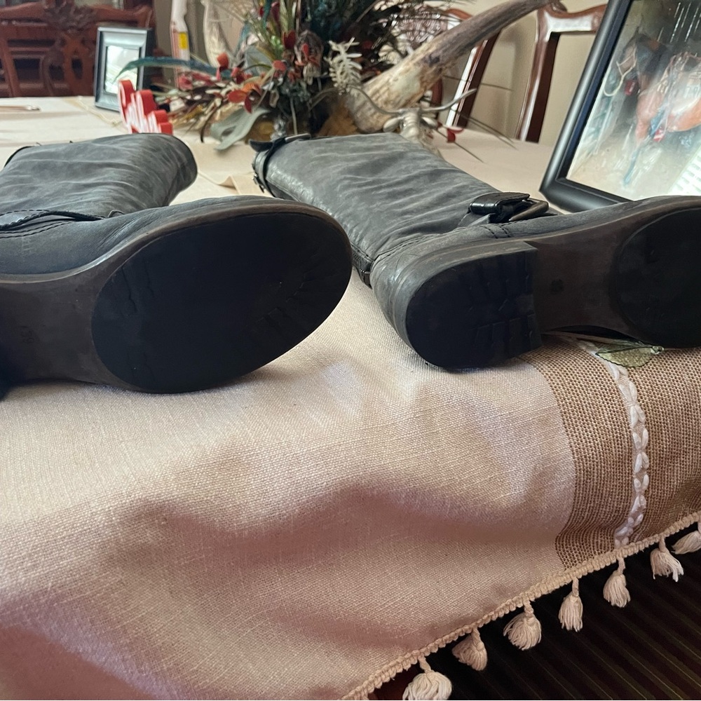 Tall grey leather boots